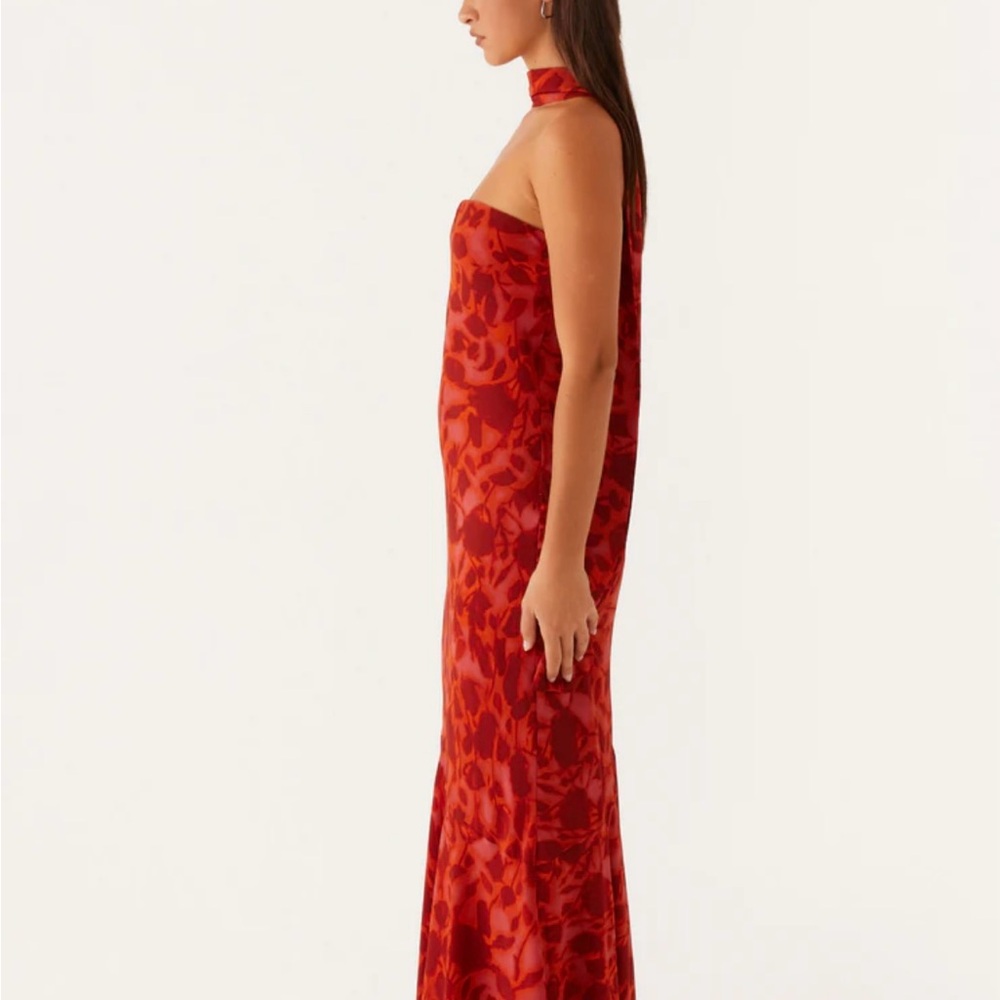 Peppermayo Red Strapless Velvet-Print Gown with Choker - Picture 2 of 4